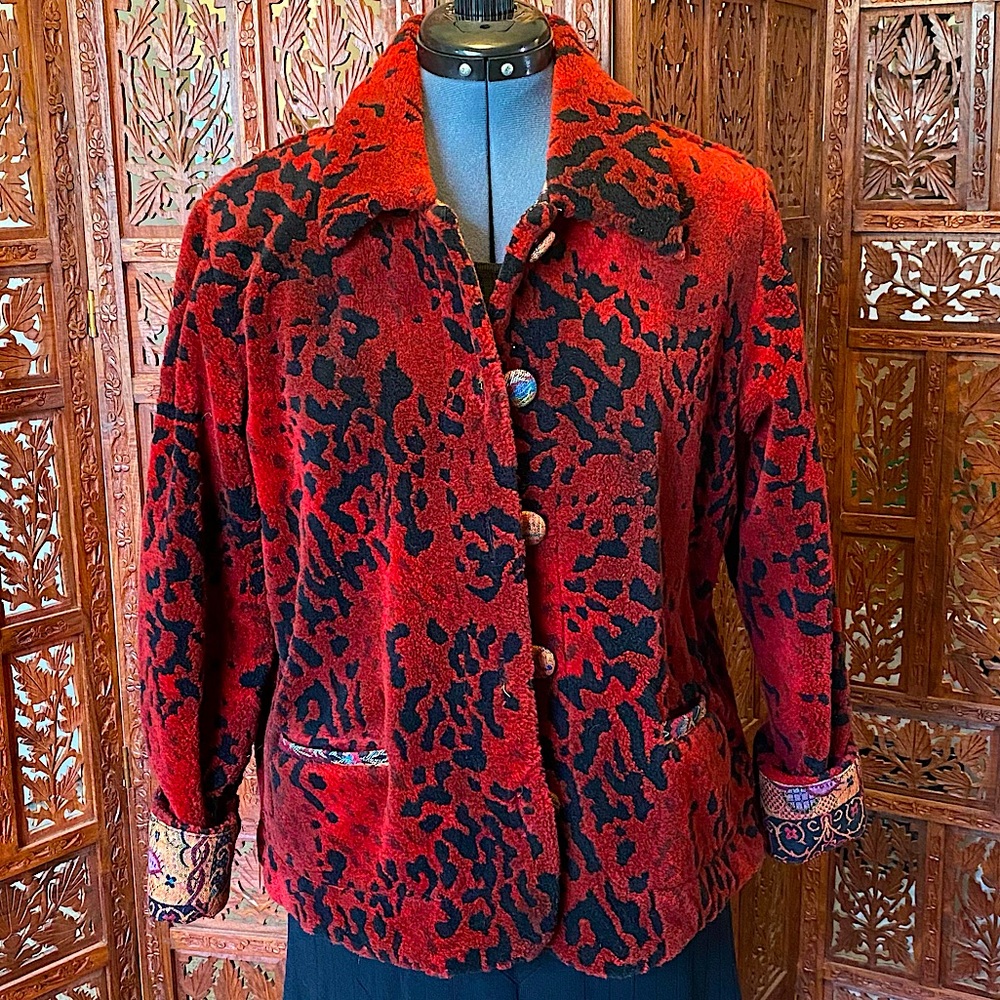 RED COW ANIMAL PRINT FLEECE CARPET JACKET